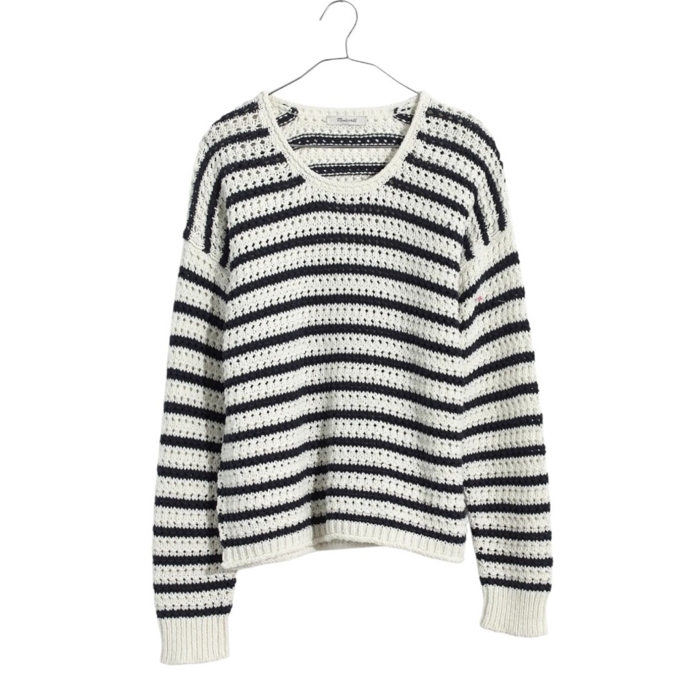 Madewell Striped Open-Stitch Austen Pullover Sweater in Lighthouse - S